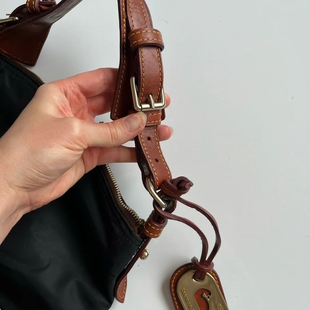 Dooney & Bourke Black Tote with Brown Leather and Gold Tag - Picture 8 of 13